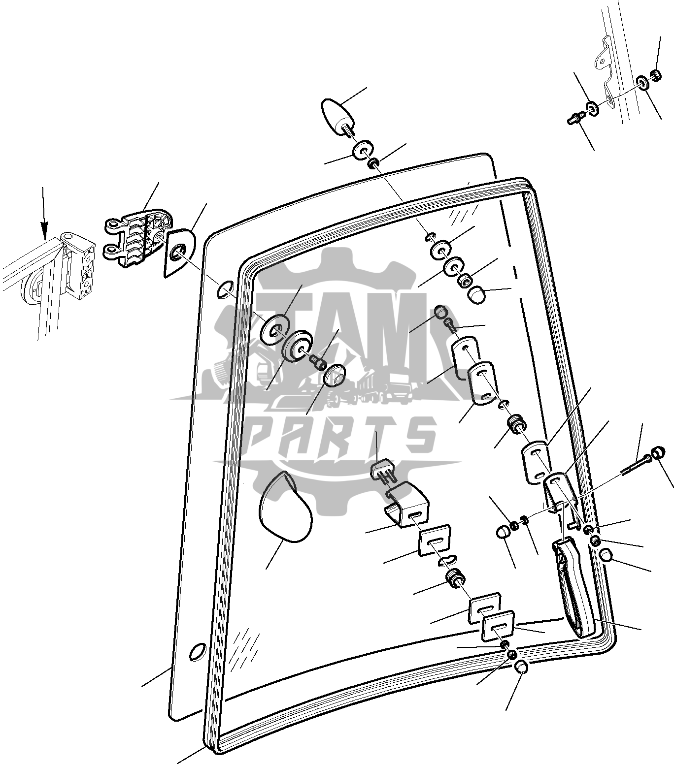 Cheder geam lateral spate cabina Komatsu